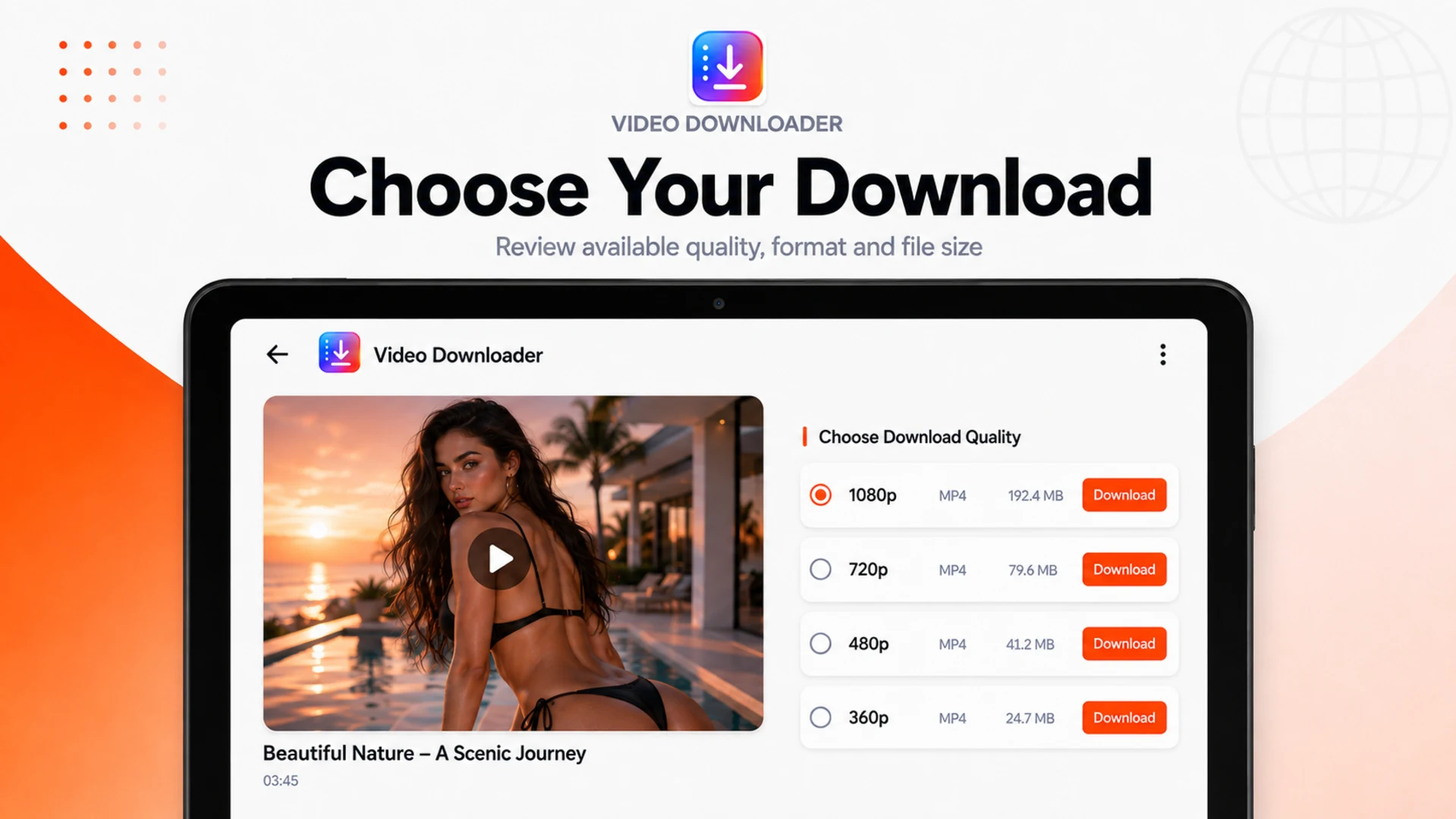Video Downloader quality selection on a wide layout