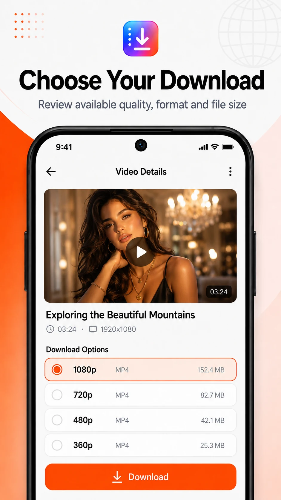 Choose download quality screen