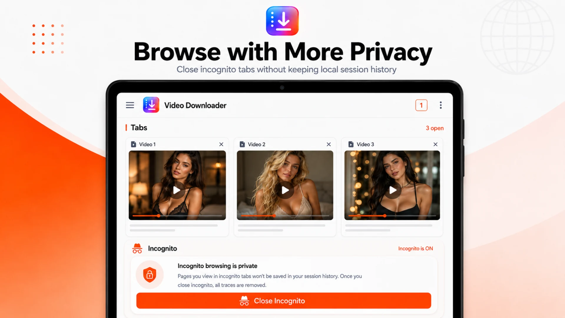 Video Downloader incognito feature on a wide layout