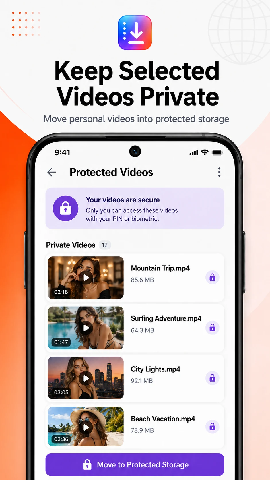 Protected videos screen